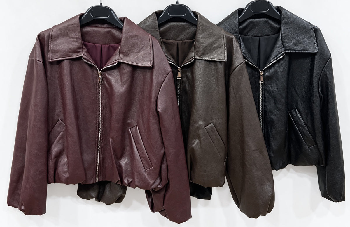 Giacca corta effetto pelle colori scuri con zip