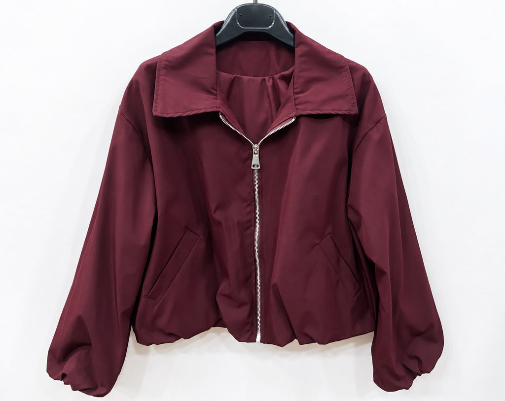 Giacca corta leggera bordeaux con zip