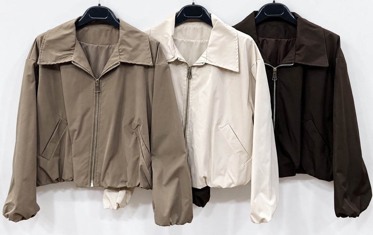 Giacca corta leggera colori neutri con zip