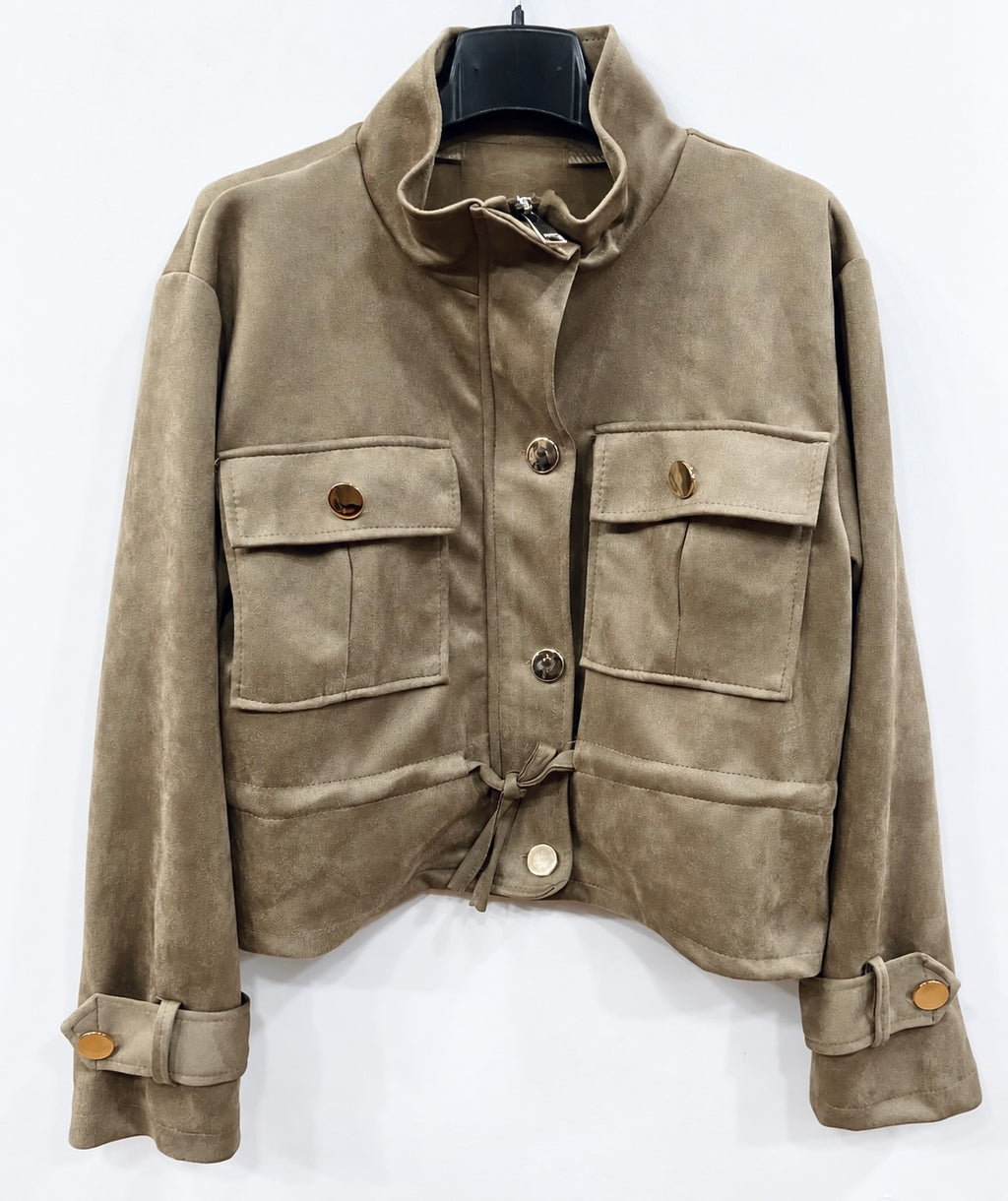 Giacca corta sahariana beige con coulisse