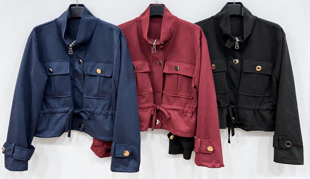 Giacca corta sahariana blu bordeaux e nero