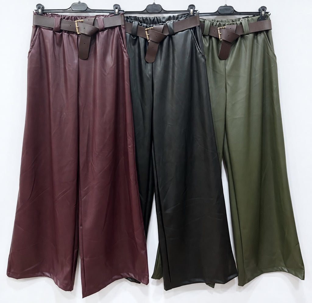 Pantalone palazzo effetto pelle colori scuri