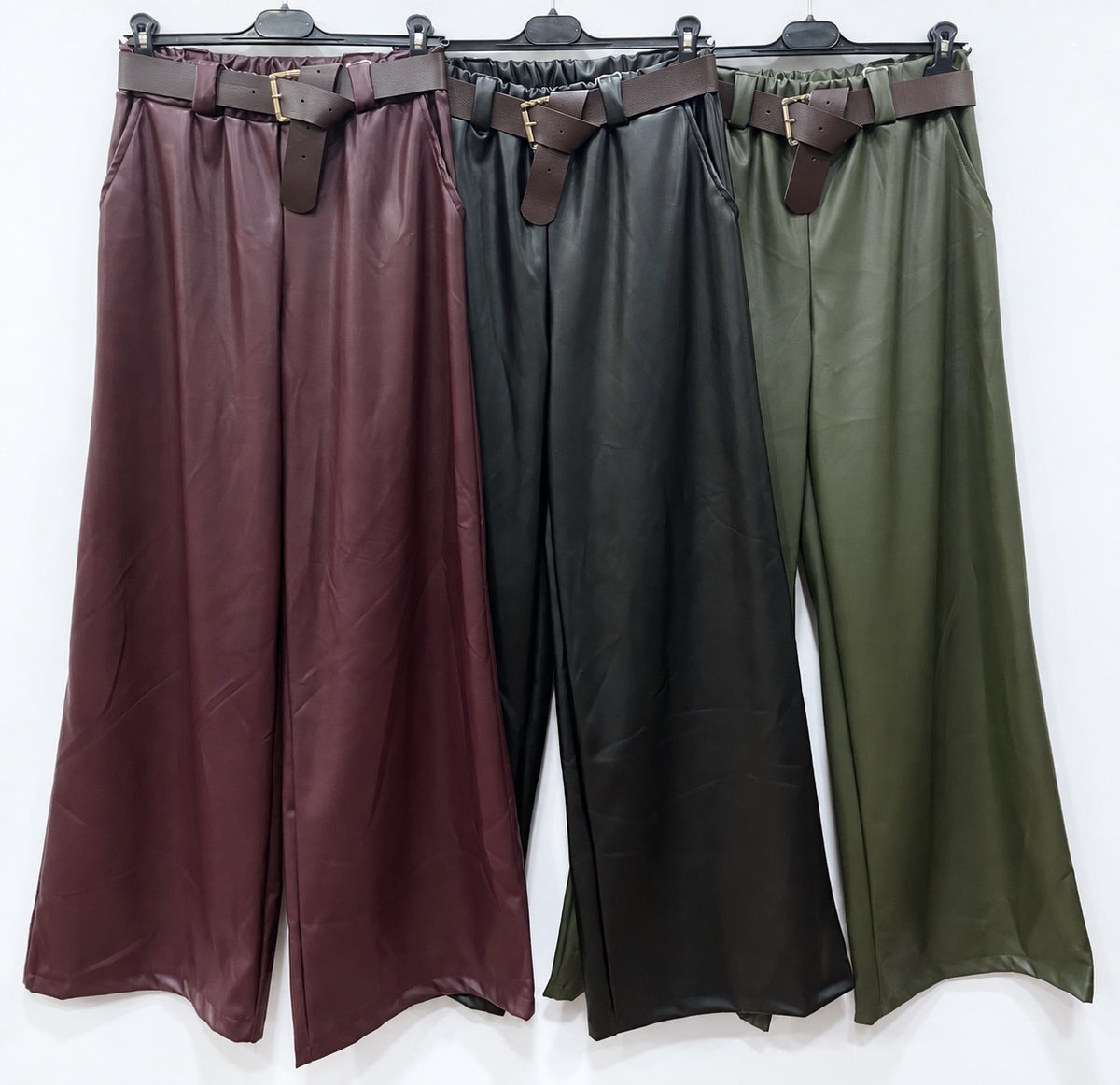 Pantalone palazzo effetto pelle colori scuri