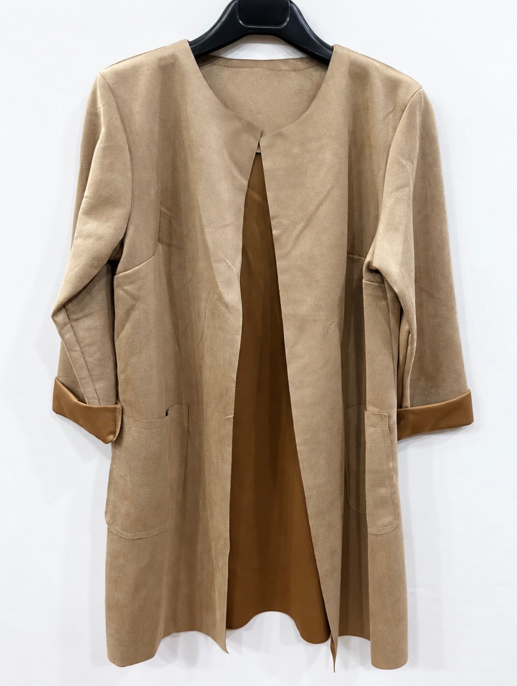 Spolverino lungo effetto camoscio beige